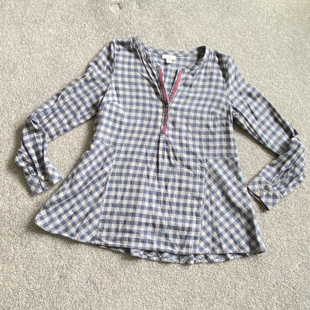 ♥ J. Jill Checkered Long Sleeve Top with Vintage Feel SMALL     - D